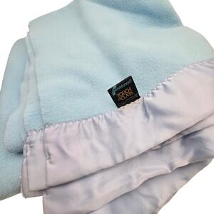 Vintage Fieldcrest Touch of Class Blue Acrylic Blanket Nylon Satin Trim USA Made